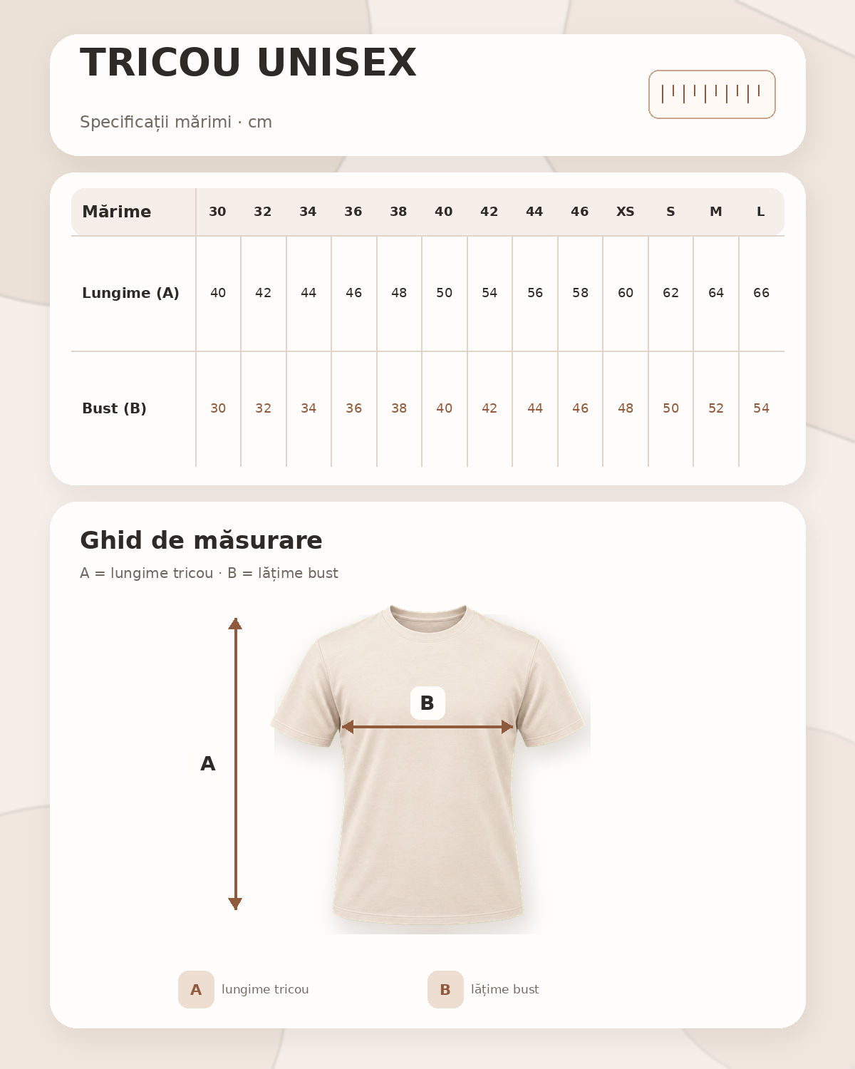 Tabel de mărimi pentru Tricou Glat Bleumarin Unisex - CNAIC